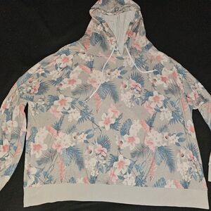 Floral Hoodie with Pink and Blue Accents